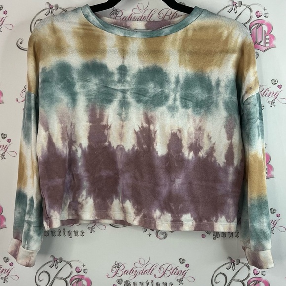 love, Fire Tops - love, Fire sweater cropped long sleeve ombré Multicolor Tie-Dye Crop Sweatshirt
